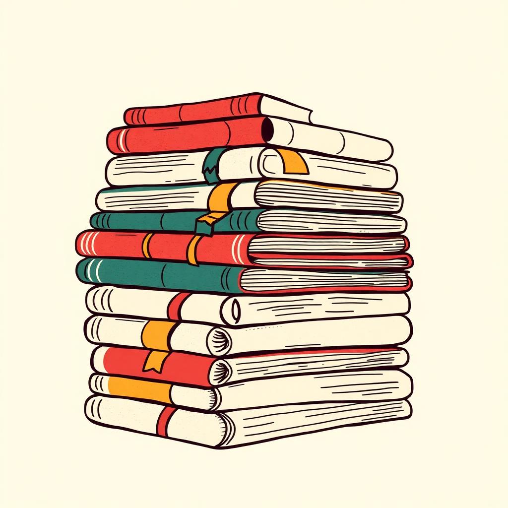 Stack of editorial books and magazines